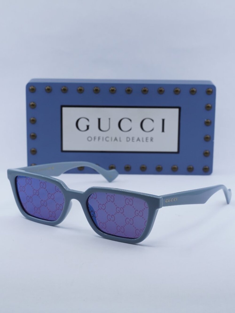 Gucci GG1539S 003 Rectangle Sunglasses - Light Blue / Violet